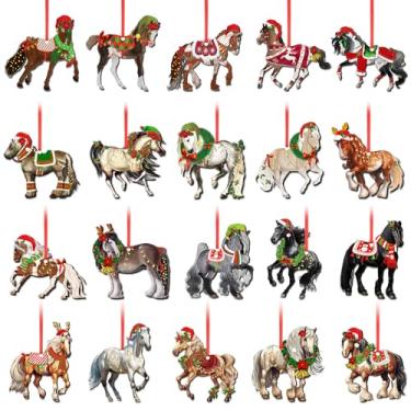 Imagem de Unittype 20 peças de enfeites de cavalo de Natal a granel pintado de madeira árvore de Natal decoração de casa de fazenda vintage tema ocidental decoração de festa ano do cavalo 2026 ornamento para