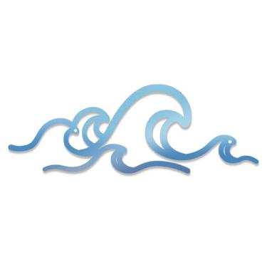 Imagem de Bnesi Onda de arame de metal azul costa mar praia decoração de parede banheiro arte de parede tema oceano pendurado para casa sala de estar prancha de surf decoração para quarto banheiro parede (onda