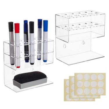 Imagem de OLYCRAFT 2 conjuntos de porta-canetas de acrílico apagáveis a seco, 2 camadas, 10 compartimentos, para quadro branco, organizador de marcadores de acrílico transparente, suporte para lápis, copo para