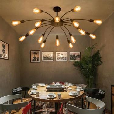 Imagem de Lustre retrô americano com LED, estilo industrial, criativo e moderno, ideal para sala de estar, restaurante, quarto, casa de campo, loft, loja de roupas, lan house, bar, luminária pendente