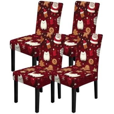Imagem de ANNA QUEEN Conjunto de 4 capas de cadeira de Natal, capas elásticas removíveis, laváveis para jantar, fazenda, hotel, festa, casamento (estilo 1)
