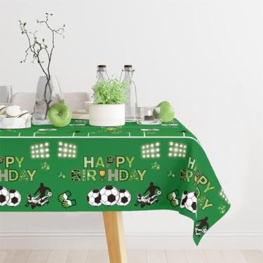Imagem de 1 pacote com toalha de mesa para festa de futebol, toalhas de mesa descartáveis para festas, tema de campo de futebol, retangular, feliz aniversário, para mesas, artigos de festa de aniversário