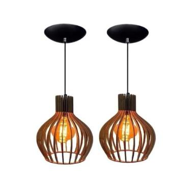 Imagem de 02 Unidades Pendente de Teto Luminária Retrô Rustica De Madeira Cor Ma