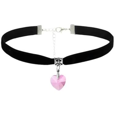 Imagem de ISCASSE Gargantilha preta para mulheres, colar com coração de amor, gargantilha ajustável de veludo, colar macio, corrente de coração vermelho, Halloween, cosplay, festa, Zinco, cola