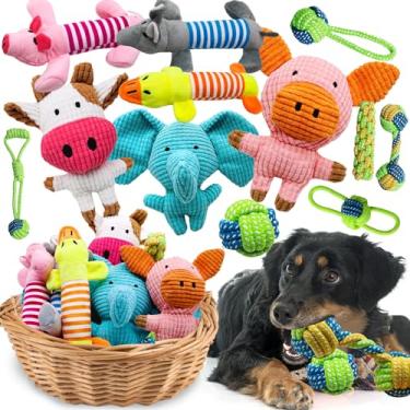 Imagem de Mruq pet Brinquedos de pelúcia para cães que rangem, pacote com 12 brinquedos de pelúcia fofos e interativos para mastigar, brinquedos de corda para mantê-los ocupados, brinquedos para dentição de