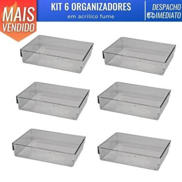 Imagem de Kit 6 Organizador Acrílico Empilhavel Cozinha Gaveta Escritorio Maquia