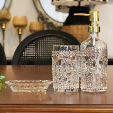 Imagem de Conjunto Banheiro em Vidro Transparente – Porta Sabonete Líquido 370ml, Saboneteira e Porta Escovas – Organização, Elegância e Lavabo Moderno