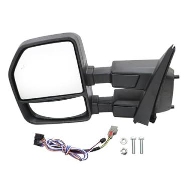 Imagem de XQSMWF Espelho retrovisor do lado esquerdo do motorista compatível com Ford F-250 F-350 2017-2022 com ponto cego e luz de seta e lâmpadas de piso aquecidas 12 pinos # HC3Z-17683-HA FO1320610