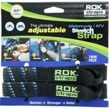 Imagem de ROK Straps 10001 Alça elástica ajustável para motocicleta/quadriciclo, 152 cm, preto/azul/amarelo