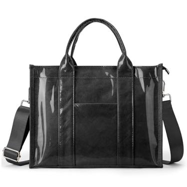 Imagem de DIXEIGHT Bolsa de PVC feminina de papel kraft grande com zíper bolsa transversal de ombro bolsa de viagem para trabalho com alça superior, Preto, One Size