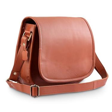 Imagem de URBAN LEATHER Bolsas transversais de ombro com aba completa para mulheres, bolsa vintage feita à mão de couro genuíno, bolsa tiracolo com alforje, 25,4 cm, marrom camelo