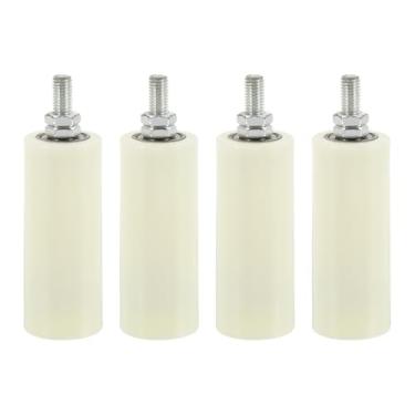 Imagem de PATIKIL Rolo de guia de portão deslizante de 12 cm x 5 cm, 4 peças de rolos de nylon ajustáveis para portão deslizante de varandas, quartos, banheiros, lojas, indústria, branco