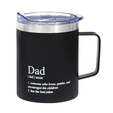Imagem de SHEFFIELD HOME Caneca Dad - e Aniversário de Filha ou Filho - Caneca de café isolada de aço inoxidável de 350 ml com tampa - Segura para micro-ondas - Preta