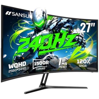 Imagem de SANSUI 27 Inch Curved 240Hz Gaming Monitor, 2K WQHD 1500R Curved Computer Monitor, 120% sRGB, MPRT 1ms, Freesync, HDR, VESA(100 * 100mm),HDMI*2, DP1.4 * 2(DP Cable Included)