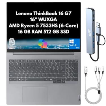 Imagem de Lenovo Laptop ThinkBook 16 G7 Business 2025 polegadas WUXGA, AMD Ryzen 5 7533HS (6 núcleos), 16 GB DDR5 RAM, SSD PCIe de 512 GB, Wi-Fi 6, Bluetooth, RJ-45, webcam, leitor de impressão digital, Copilot