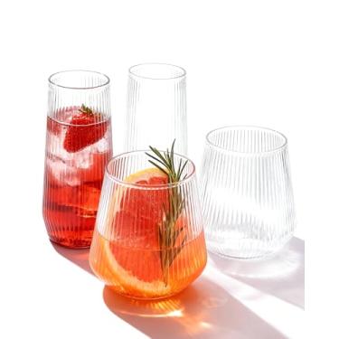 Imagem de BESTSTAR Conjunto de 48 copos de plástico ondulados de origami com nervuras descartáveis – 24 taças de champanhe sem haste de 255 g e 24 copos de 350 g, sem BPA para casamentos, festas e eventos