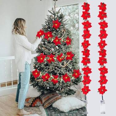Imagem de 2 m, 10 LEDs, decoração de flores de poinsétia de Natal, guirlanda, cordão de luzes, enfeites de árvore de Natal, decoração de casa