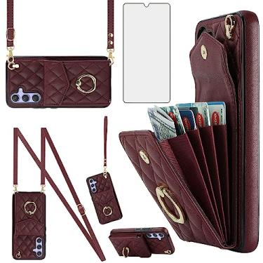 Imagem de Asuwish Capa de celular para Samsung Galaxy S25 FE 5G carteira celular com protetor de tela de vidro temperado alça transversal anel de bloqueio de RFID suporte de cartão S 25 EF S25FE 25S 25FE