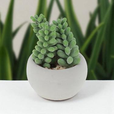 Imagem de Generic 1 peça de plantas artificiais suculentas em vaso de cimento plástico PVC verde 6,5 x 6,5 x 8,5 cm