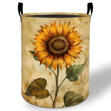 Imagem de Cesto de lavanderia com girassol, 50 x 40 cm, girassol vintage, dobrável, impermeável, balde de armazenamento de roupas Oxford para quarto, banheiro, quarto de bebê, organizador de brinquedos