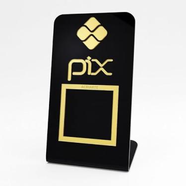 Imagem de Placa PIX P - em Acrílico - PRETO E DOURADO, QR CODE, Display de Mesa