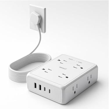 Imagem de oviitech Protetor De Surtos, Cabo Extensão Plano, Régua Energia 1,8 M, 8 Tomadas Com 4 Portas Usb (2 Usb-C), Proteção 1350 Joules, Ideal Para Escritório, Casa, Branco