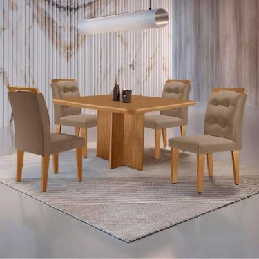 Imagem de Mesa Olimpia 90 Mdf Canto Copo E Com 4 Cadeiras Carol Veludo Capuccino Naturalle