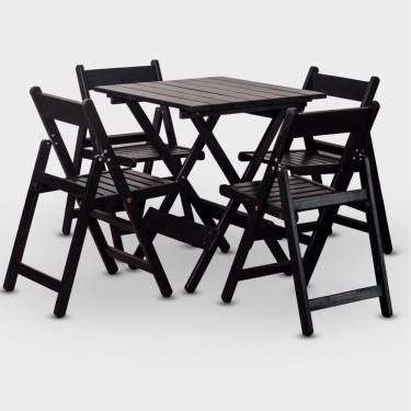 Imagem de Conjunto De Mesa 70x70 E 04 Cadeiras Dobráveis Cor Preta