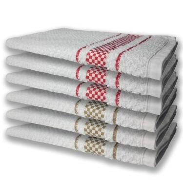 Imagem de 6 Panos De Prato Atoalhado Felpudo Premium Marrom+vermelho