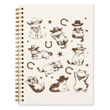 Imagem de WXHUM Caderno espiral de gato ocidental, presentes para donos de mães de gatos, presentes para mulheres, vintage, caubói, gatinhos, cadernos estéticos, diários para trabalho, escola, anotações, 13 x