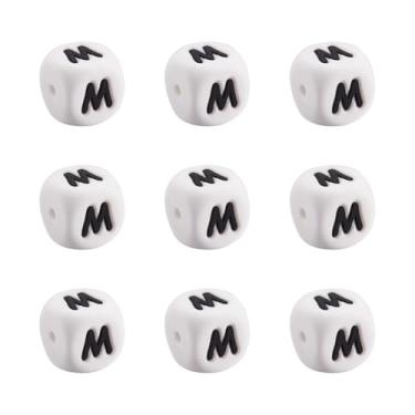 Imagem de 10 peças de contas de silicone do alfabeto brancas 12 mm borracha buraco horizontal estilo letra contas focais para pulseira da amizade, chaveiro, cordões, canetas, artesanato faça você mesmo