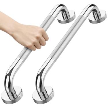 Imagem de eco4life Barras de apoio para chuveiro e banheira, pacote com 2 alças de segurança de aço inoxidável de 40 cm, trilhos de segurança antiderrapantes para banheiro e vaso sanitário para idosos