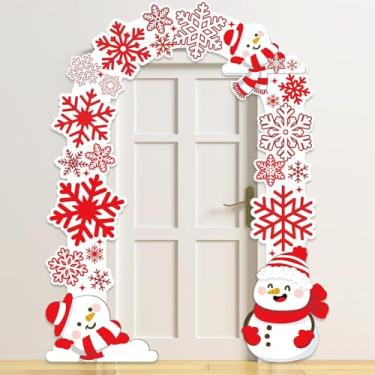 Imagem de Decorações de capa de porta de inverno, banners pendurados de inverno, faixa de floco de neve, vermelho, floco de neve, decoração de festa, placa de varanda de boneco de neve, suporte de cabine de