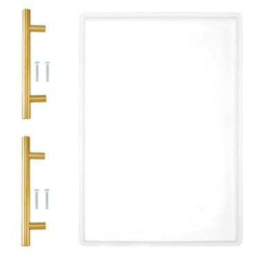 Imagem de DICOSMETIC 1 conjunto de moldes de bandeja plana de silicone grande molde de bandeja de resina profunda 29 x 19 x 19 cm x 0,47 polegadas com alças douradas para fundição faça você mesmo artesanato