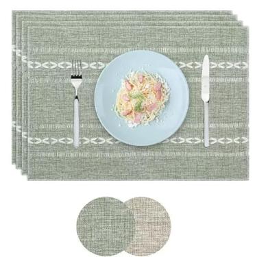 Imagem de Privalace 45,7 x 30,5 cm, conjunto de 4 jogos americanos de linho de algodão, laváveis e resistentes a manchas, proteção de mesa, tapetes de tecido para jantar na cozinha e festas ao ar livre, verde