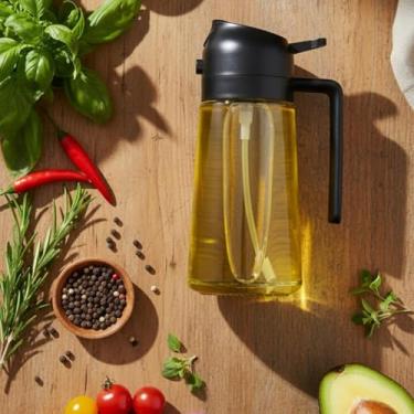 Imagem de Porta Azeite e Vinagre, Vidro e Plástico, 450ml, Preto e Transparente, Dosador Borrifador, 19cm x 8cm, para Cozinha