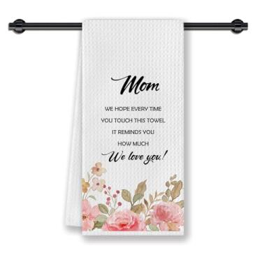 Imagem de CosxHabitat Toalhas de prato de cozinha para mãe, presentes de filha, filho, crianças, para aniversário, Natal, Mom We Love You, toalhas de chá decorativas de mão para cozinha, banheiro, 40 x 61 cm