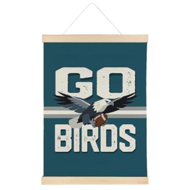 Imagem de ATBWGT Go Birds Decoração de parede de futebol americano, decoração de quarto de futebol para quarto de meninos, moldura de pôster esportivo azul engraçado para academia, meninos, quarto, dormitório