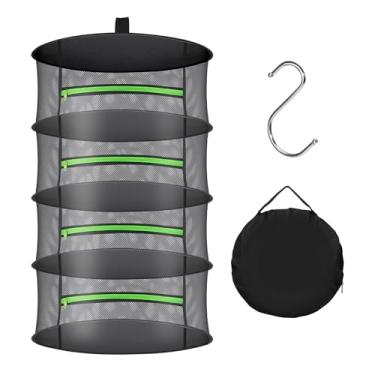 Imagem de Huolacove Escorredor de ervas com design de malha - Secador de ervas suspenso com zíper verde para jardim, casa, uso interno ou externo (4 camadas)