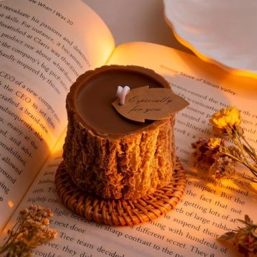 Imagem de Vela perfumada em forma de tronco de árvore, vela de aroma de cera de soja estética de 110 g para decoração de casa rústica de Natal, floral sem fumaça, perfeita para presente de Natal, estante de
