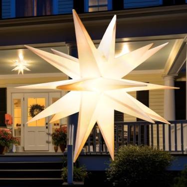 Imagem de Grinsvalley 1 conjunto de lanterna de estrela de Natal, luz da Morávia, estrela de 58 cm, de plástico 3D, à prova d'água, lâmpada branca para pendurar com fita de LED cintilante, decoração de festa de