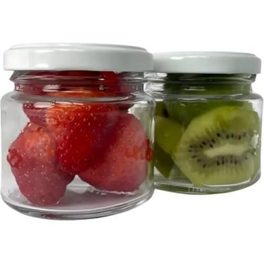 Imagem de 2 UNIDADES Potes de Vidro para Frutas, geleia, Conjunto com Tampa Branca, Ideal para Conservação de Morangos e Kiwi, Recipiente de Armazenamento