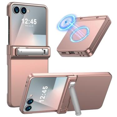 Imagem de KJSK Capa para Samsung Galaxy Z Flip 7, suporte embutido, proteção fosca fina à prova de choque, antiamarelamento, proteção de dobradiça integrada, ouro rosa