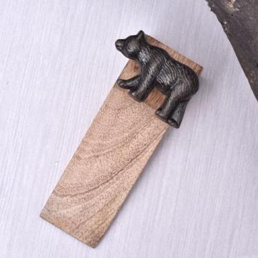 Imagem de IndianShelf 1 peça de batente decorativo de ferro e madeira para parte inferior da porta - Cunhas de porta de base de borracha antiderrapante antigas e marrons - batente de porta de piso resistente