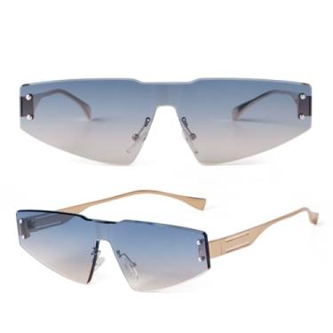 Imagem de HCHES Óculos de Sol Femininos e Masculinos com Armação Dourada, Sem Aro e com Proteção UV400 e Lentes Degradê (4)