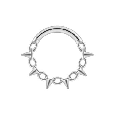 Imagem de Pierced Owl 16GA ASTM F-136 grau de implante titânio spike e corrente anel clicker segmento articulado (tom prata)