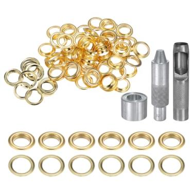 Imagem de HARFINGTON Kit de ferramentas de ilhós de 100 peças, conjunto de ilhós de cobre de 18 mm com furador oco, ferramentas de fixação de ilhós para roupas cinto de tecido de couro, tom dourado