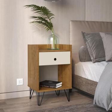 Imagem de Mesa De Cabeceira Quarto Estilo Retrô Pés De Ferro Ella Freijó Com Off