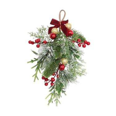 Imagem de Baoblaze Guirlanda de Natal em forma de lágrima, enfeite de Natal para pendurar, guirlanda de flores artificiais, de porta de entrada para casa de fazenda,