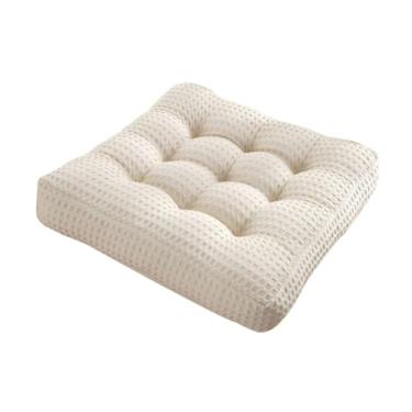 Imagem de Ｂｅｓｇａ Almofada para cadeira quadrada Almofadas de chão para sentar Tecido waffle macio Almofada antiderrapante para cadeira de cozinha para lareira Canto de, Branco